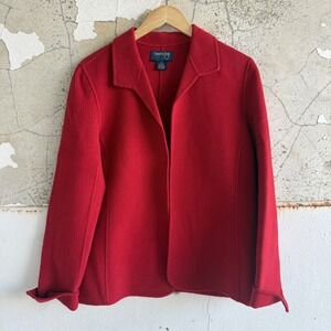 Vintage 100% Wool Blazer Jacket Red Open Front Cardigan Womens 12 Country Shop